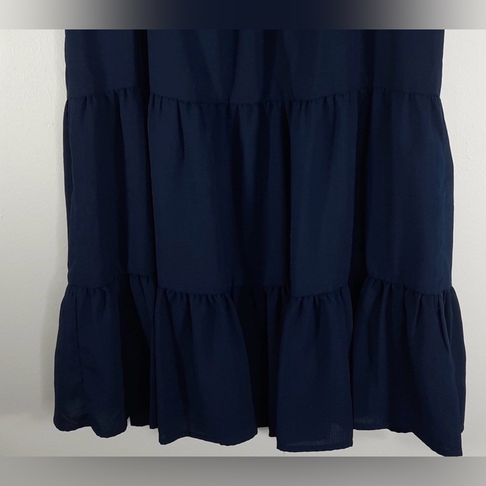 SugarLips Navy Tiered Babydoll Dress Square Neck Short Sleeve Small Mini Dress - Picture 2 of 8
